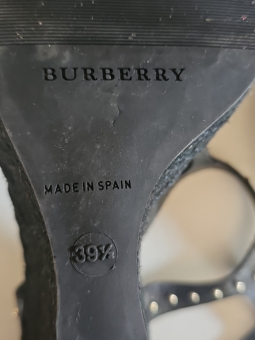 Burberry Beige/Black Check Leather and Canvas Espadrille Wedge Sandals Size 39.5 - Picture 5 of 10